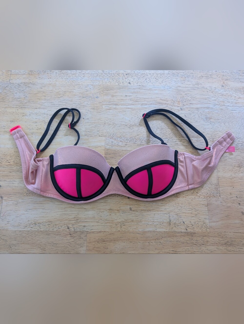 Victoria's Secret Hot And Baby Pink & Black Adjustable Bikini Top